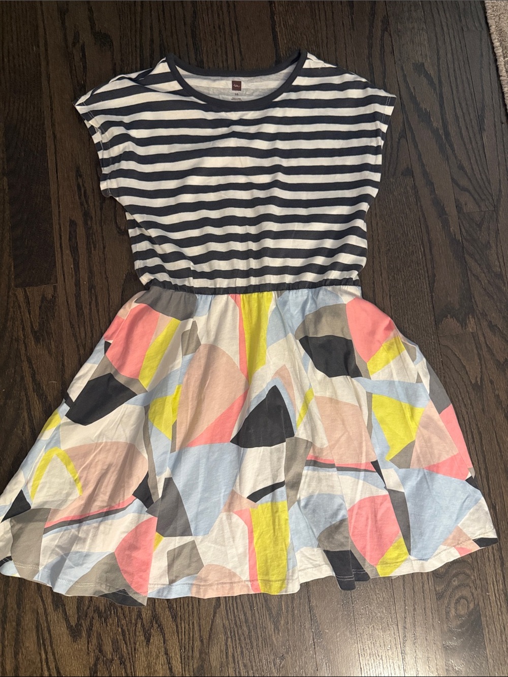 Girls Navy Stripe & Multi-Color Geometric Skirt Dress